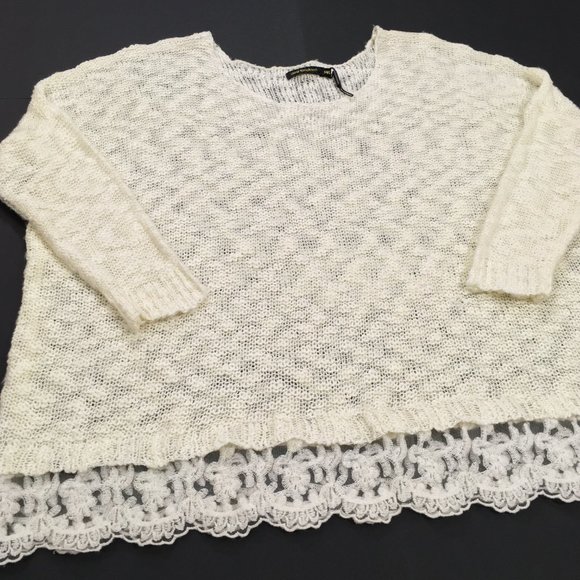 QED London ~ Sheer Lace Hem Drop Shoulder Cowlneck Sweater Pullover - Picture 6 of 11